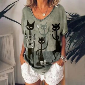 Retro frauen T Shirt Anime Katze Grafik Mädchen